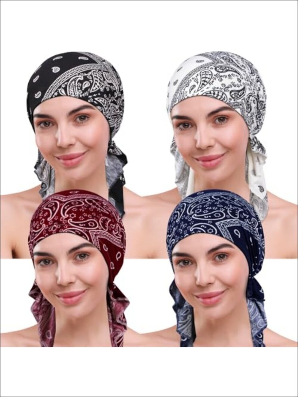 4 Pack Pre-Tied Chemo Headwear Women Cotton Turban Head Scarf Hair Loss